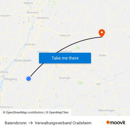 Baiersbronn to Verwaltungsverband Crailsheim map