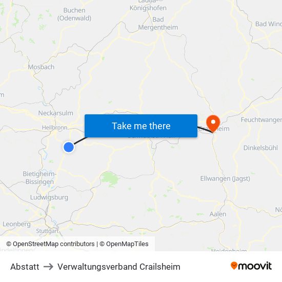 Abstatt to Verwaltungsverband Crailsheim map