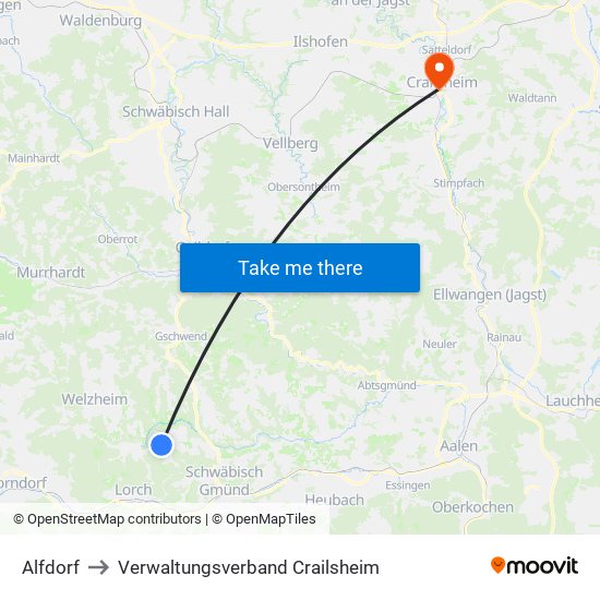 Alfdorf to Verwaltungsverband Crailsheim map