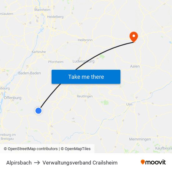 Alpirsbach to Verwaltungsverband Crailsheim map