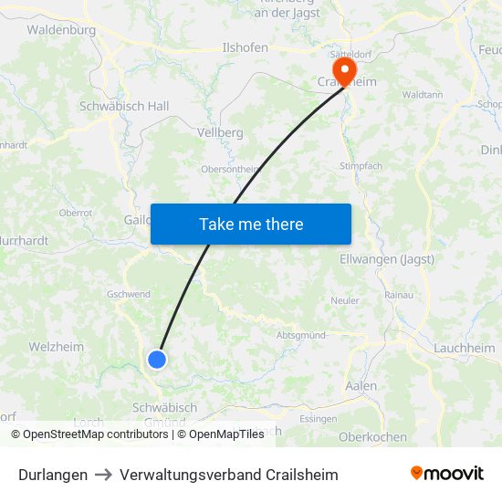 Durlangen to Verwaltungsverband Crailsheim map