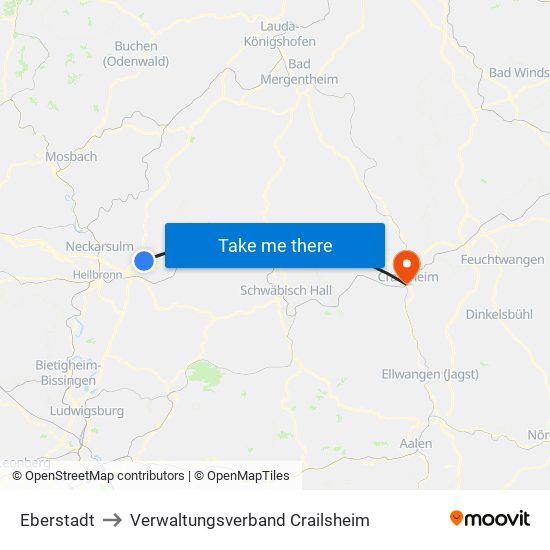 Eberstadt to Verwaltungsverband Crailsheim map