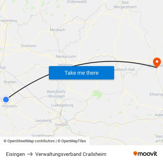 Eisingen to Verwaltungsverband Crailsheim map