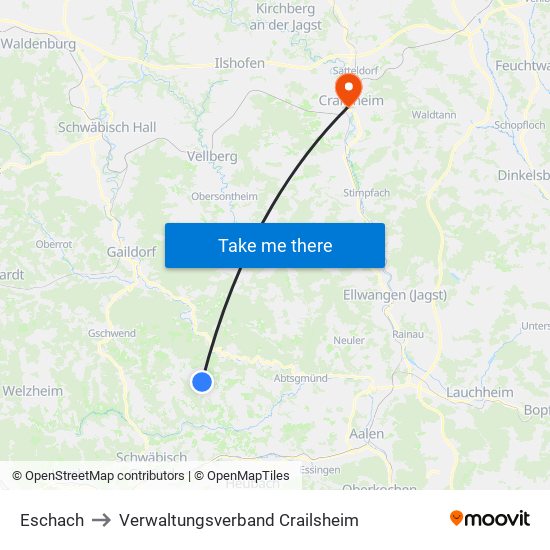 Eschach to Verwaltungsverband Crailsheim map