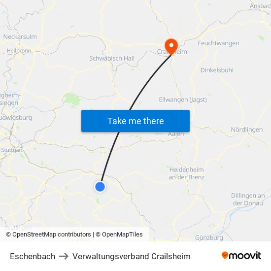 Eschenbach to Verwaltungsverband Crailsheim map