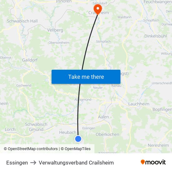 Essingen to Verwaltungsverband Crailsheim map