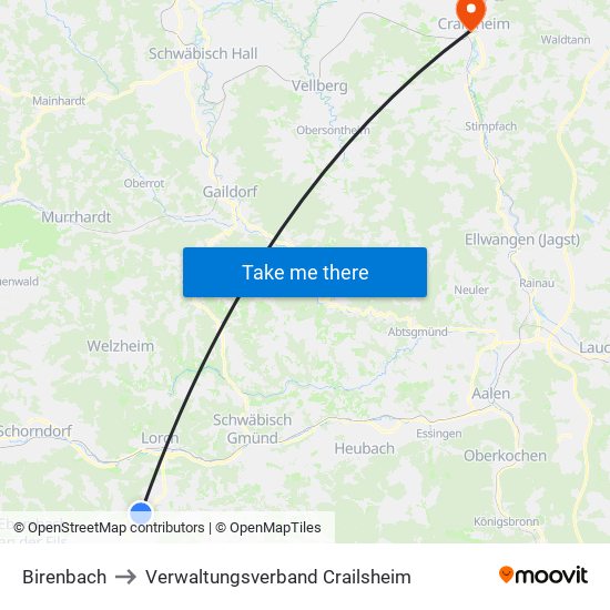 Birenbach to Verwaltungsverband Crailsheim map