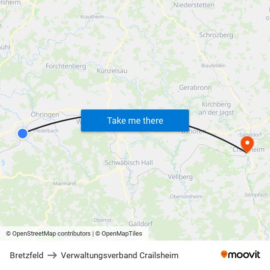 Bretzfeld to Verwaltungsverband Crailsheim map