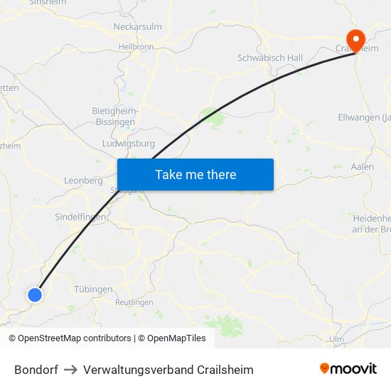 Bondorf to Verwaltungsverband Crailsheim map