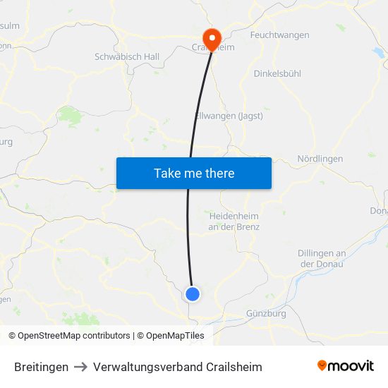 Breitingen to Verwaltungsverband Crailsheim map