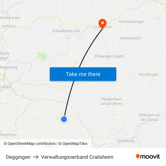 Deggingen to Verwaltungsverband Crailsheim map