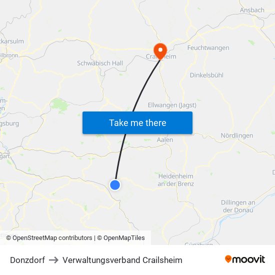 Donzdorf to Verwaltungsverband Crailsheim map