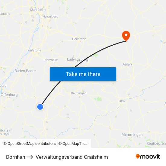 Dornhan to Verwaltungsverband Crailsheim map