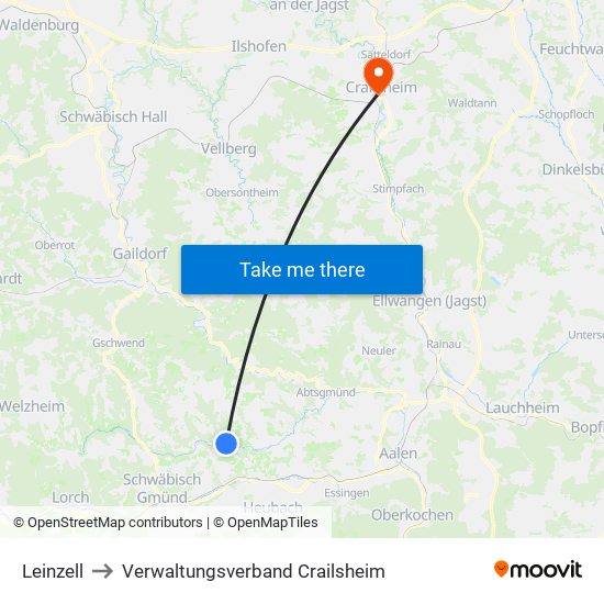 Leinzell to Verwaltungsverband Crailsheim map