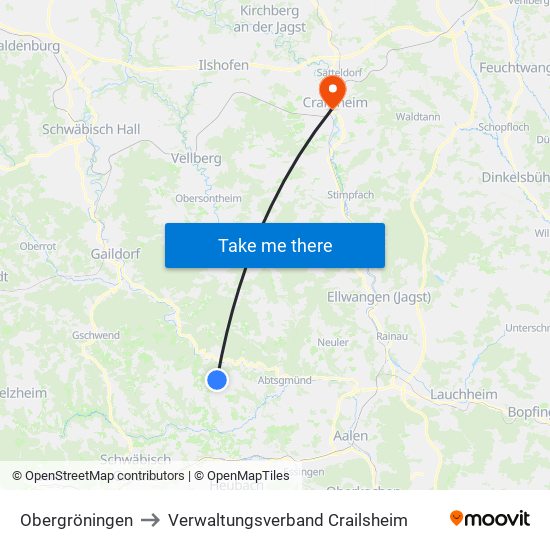 Obergröningen to Verwaltungsverband Crailsheim map