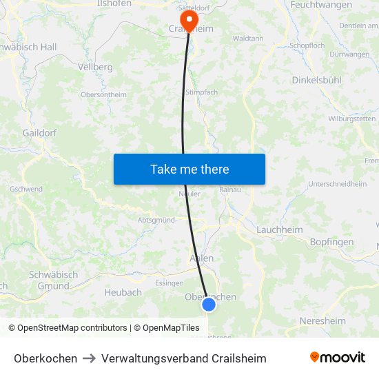 Oberkochen to Verwaltungsverband Crailsheim map