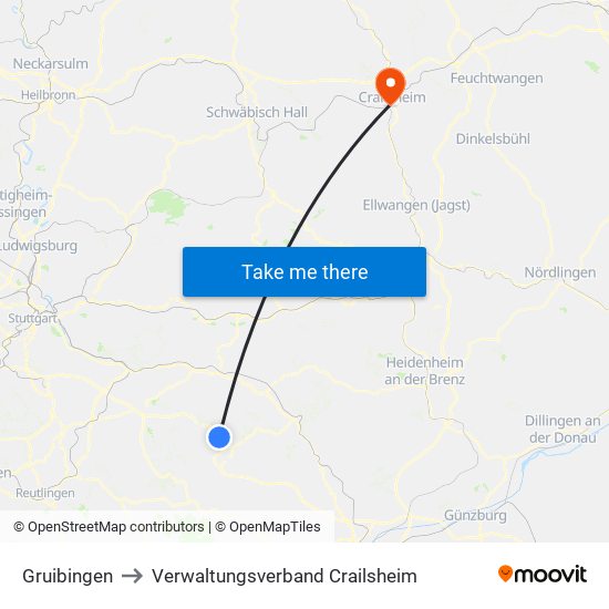 Gruibingen to Verwaltungsverband Crailsheim map