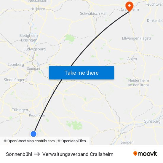 Sonnenbühl to Verwaltungsverband Crailsheim map