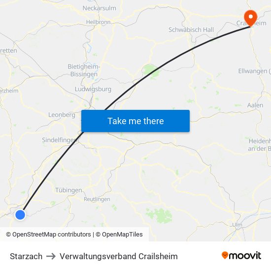 Starzach to Verwaltungsverband Crailsheim map