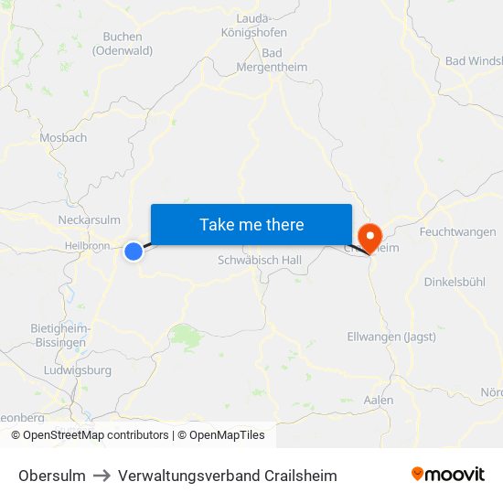 Obersulm to Verwaltungsverband Crailsheim map