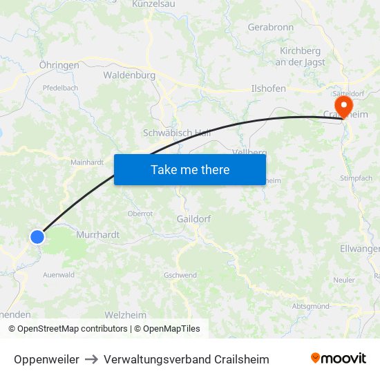 Oppenweiler to Verwaltungsverband Crailsheim map