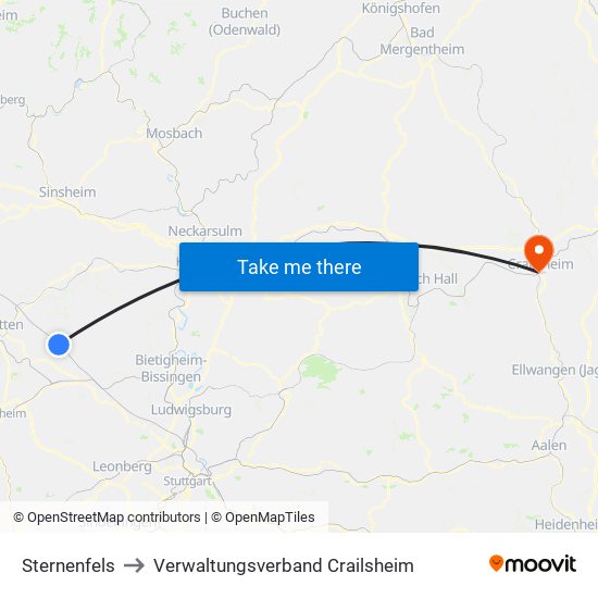 Sternenfels to Verwaltungsverband Crailsheim map