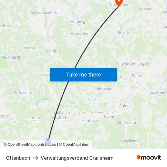 Ottenbach to Verwaltungsverband Crailsheim map