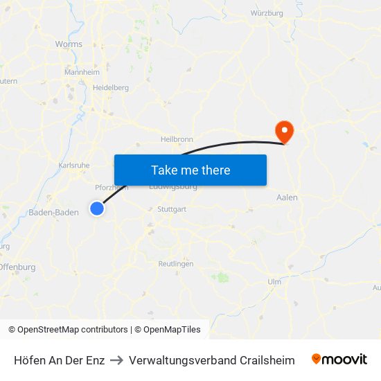 Höfen An Der Enz to Verwaltungsverband Crailsheim map