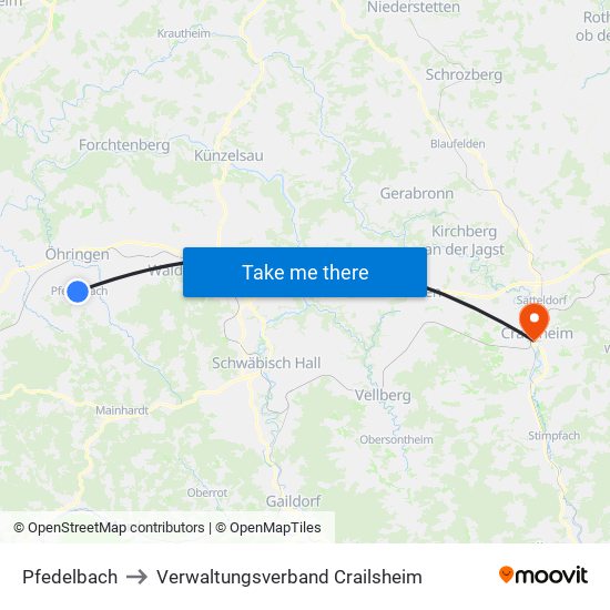 Pfedelbach to Verwaltungsverband Crailsheim map