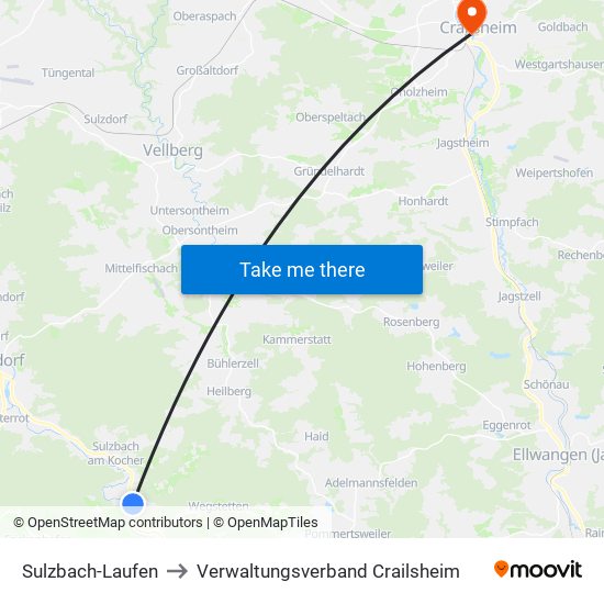 Sulzbach-Laufen to Verwaltungsverband Crailsheim map