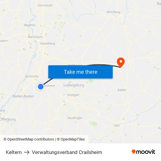 Keltern to Verwaltungsverband Crailsheim map