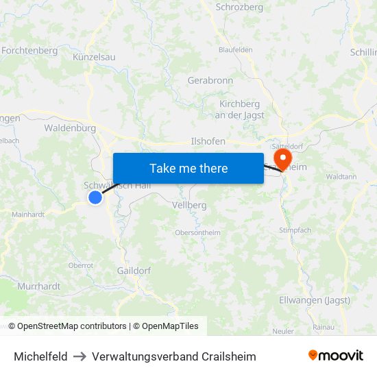 Michelfeld to Verwaltungsverband Crailsheim map