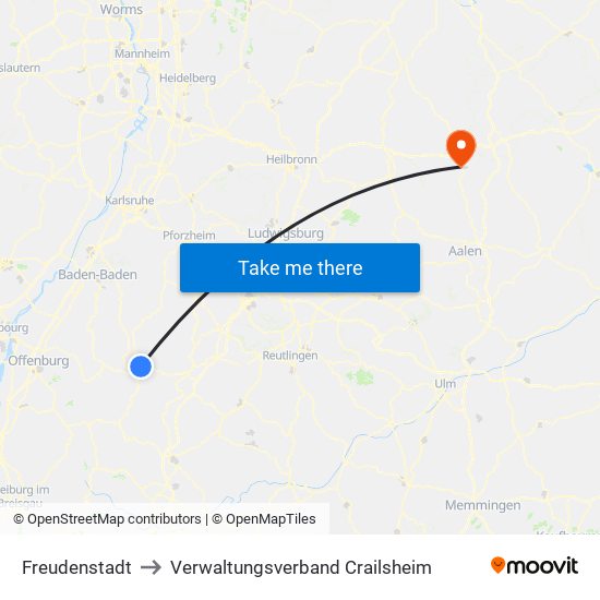 Freudenstadt to Verwaltungsverband Crailsheim map