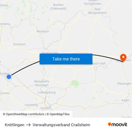 Knittlingen to Verwaltungsverband Crailsheim map