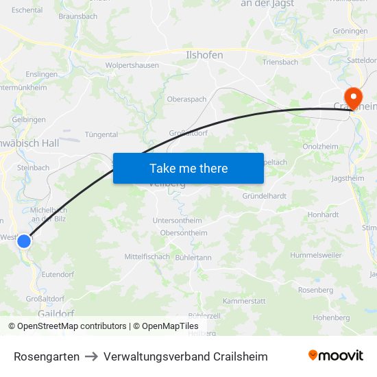 Rosengarten to Verwaltungsverband Crailsheim map