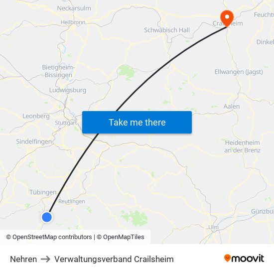 Nehren to Verwaltungsverband Crailsheim map