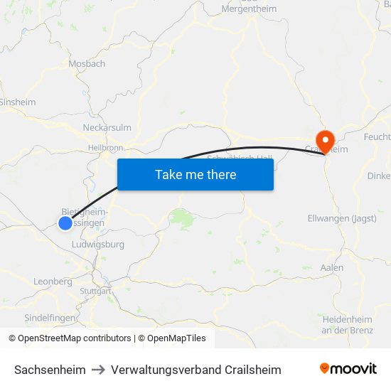 Sachsenheim to Verwaltungsverband Crailsheim map