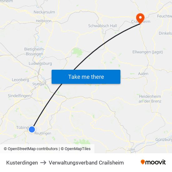 Kusterdingen to Verwaltungsverband Crailsheim map