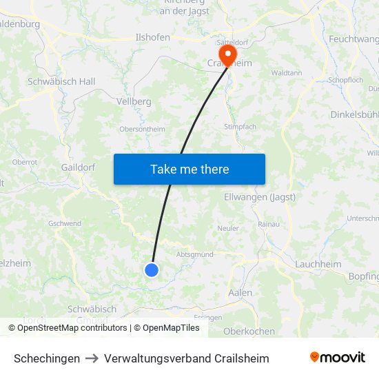 Schechingen to Verwaltungsverband Crailsheim map