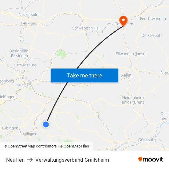 Neuffen to Verwaltungsverband Crailsheim map