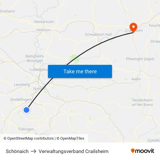 Schönaich to Verwaltungsverband Crailsheim map