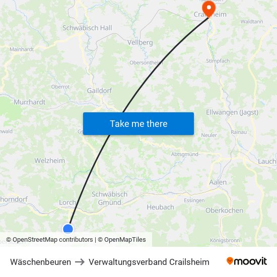 Wäschenbeuren to Verwaltungsverband Crailsheim map