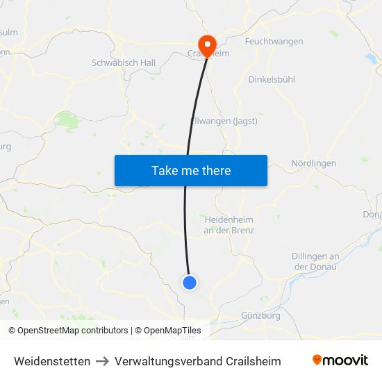 Weidenstetten to Verwaltungsverband Crailsheim map