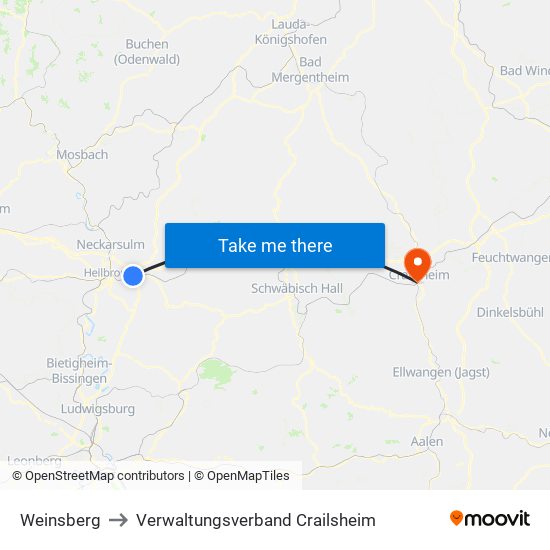 Weinsberg to Verwaltungsverband Crailsheim map