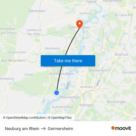 Neuburg am Rhein to Germersheim map