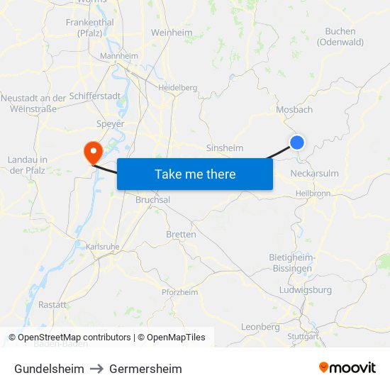 Gundelsheim to Germersheim map