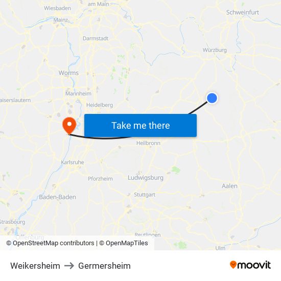 Weikersheim to Germersheim map