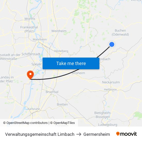 Verwaltungsgemeinschaft Limbach to Germersheim map