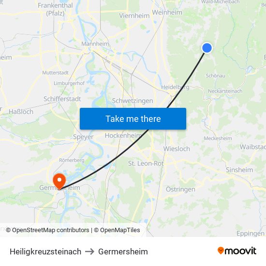 Heiligkreuzsteinach to Germersheim map