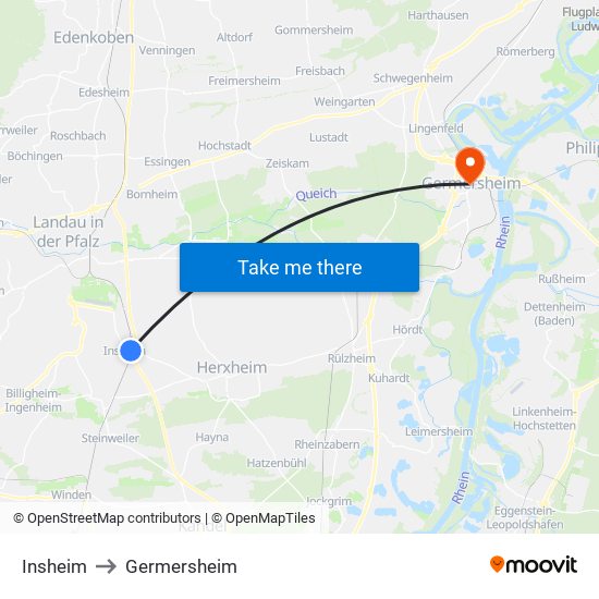 Insheim to Germersheim map